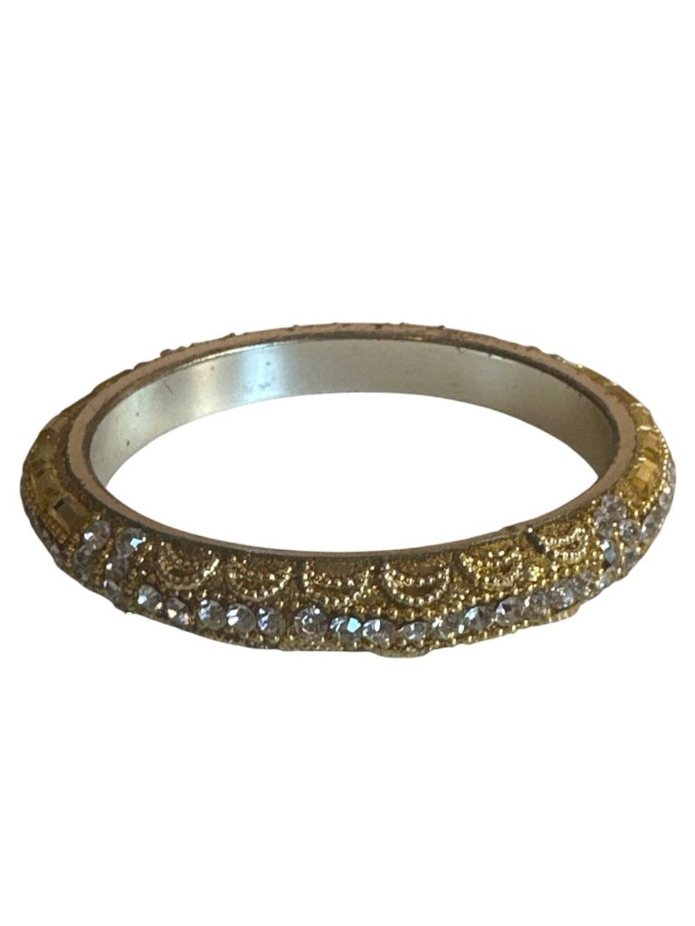 Gold-Tone Crystal Embellished Bangle Bracelet Intricate Rhinestone Sparkly